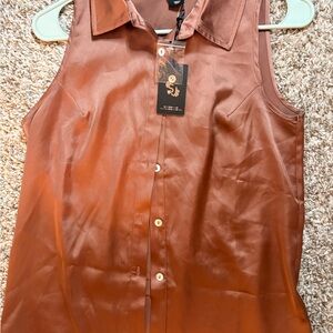 Sincerly Jules Sleeveless Button-Down Shirt - Rust